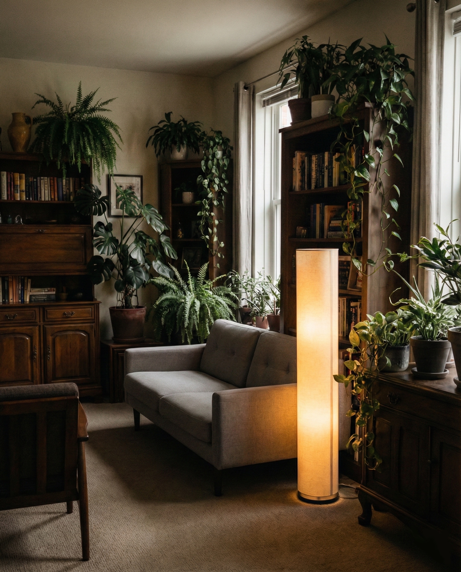 間接照明と観葉植物のある部屋